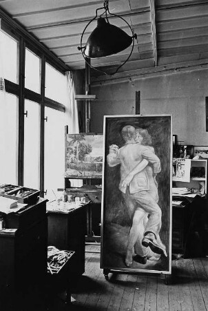 Ein Gemälde des Malers Volker Stelzmann in seinem Atelier