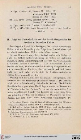 II: Folge der Fundschichten und der Entwicklungsstufen der kretisch-mykenischen Kultur