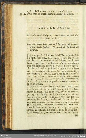 Lettre XXXVII. A Musu Abul-Yahyan, Professeur en Philosophie, à Fez