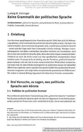 Keine Grammatik der politischen Sprache