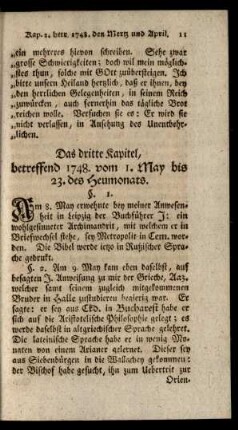 Das dritte Kapitel, betreffend 1748. vom 1. May bis 23. des Heumonats