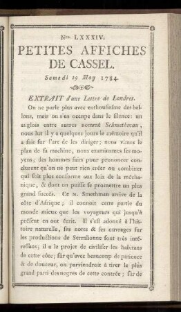 No LXXXIV (Samedi 29 May 1784)