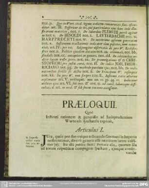 Praeloquii, Quod Instituti rationem & generalia ad Iurisprudentiam Wurtemb. spectantia exponit