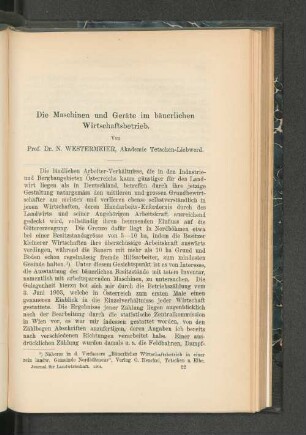 Die Maschinen und Geräte im bäuerlichen Wirtschaftsbetrieb.