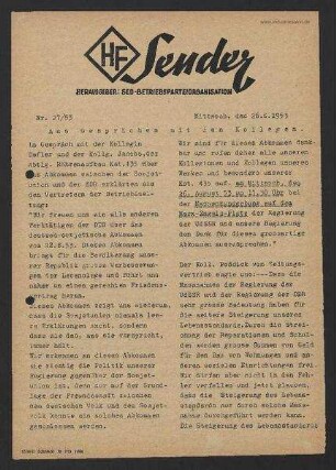 'HF-Sender' [Flugblatt], Nr.27/1953 (26. August 1953)