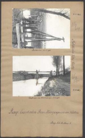 Im Westen: Feldbahn Vitry - Sailly, Brückenbaustelle, Ausbringen der Brückenträger