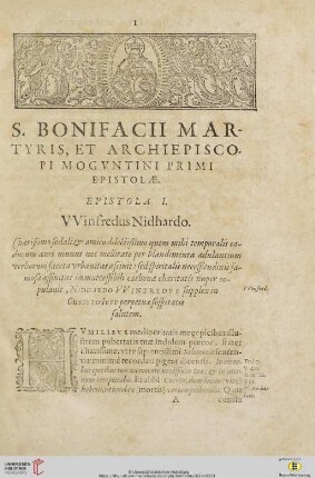 S. Bonifacii martyris, et Archiepiscopi Mogvntini primi Epistolæ