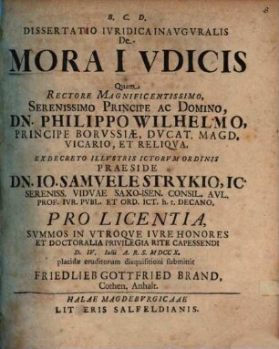 Diss. iur. inaug. de mora iudicis