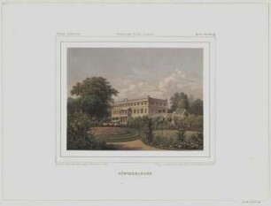Ansicht des Schlosses Günthersdorf in Schlesien (heute: Zatonie) ,Stich, um 1850 : Günthersdorf : Provinz Schlesien, Regierungs-Bezirk Liegnitz, Kreis Grünberg / nach einer Original-Aufnahme ausgef. v. Winckelmann u. Söhne. - Berlin : Duncker, [s.a.]. - 1 Ansicht : Farblithographie, 20 x 15 cm