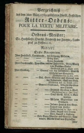 Verzeichniß des Ritter-Ordens pour la vertu militaire