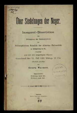 Über Siedelungen der Neger