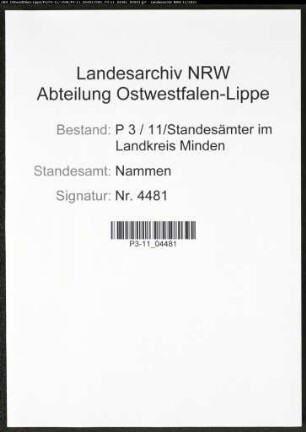 Heiratsregister Standesamt Nammen
