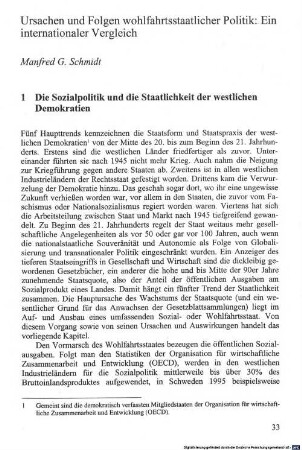 Ursachen und Folgen wohlfahrtsstaatlicher Politik : ein internationaler Vergleich