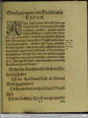 Gunstgewogener und Ehrliebender Leser