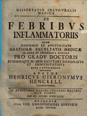Diss. inaug. med. de febribus inflammatoriis