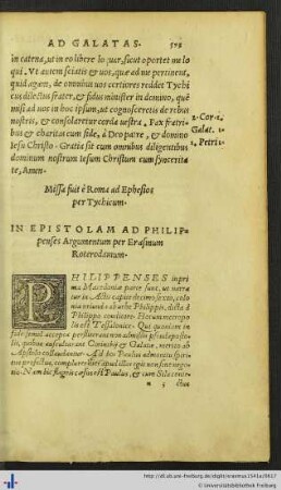 In Epistolam ad Philippenses Argumentum.