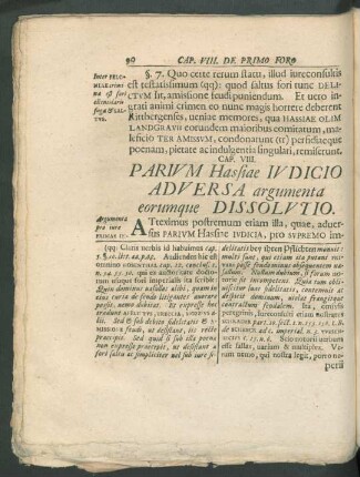 Cap. VIII. Parium Hassiae Iudicio Adversa argumenta eorumque Dissolutio.