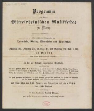 Programmheft für die beiden großen Konzerte des Vierten Mittelrheinischen Musikfests