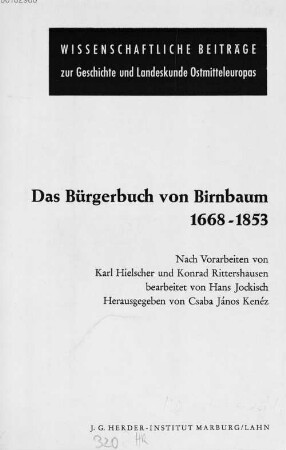 Das Bürgerbuch von Birnbaum 1668 - 1853