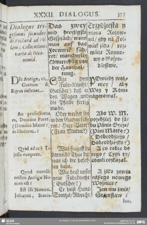Dialogus trigesimus secundus, de Vectura ad Villam Collocutiones variae de Oeconomia