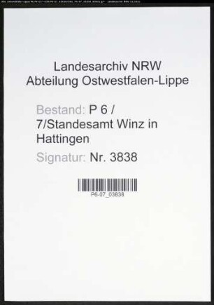 Heiratsregister Standesamt Winz in Hattingen