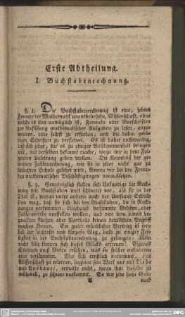 Erste Abtheilung. I. Buchstabenrechnung