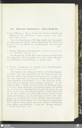 19a. Allgemeine Wärmetheorie. Erster Hauptsatz