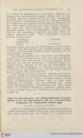 13: Ueber die Sensitometrie von photographischen Trockenplatten nach den Beschlüssen des III. Internationalen Congresses für angewandte Chemie 1898