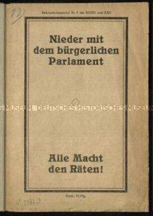Propagandaschrift mit einer Gegenüberstellung des Parlamentarismus und des Rätesystems