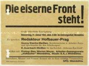 Ankündigung der SPD für eine Kundgebung der Eisernen Front am 21. Januar 1932 in Weinböhla