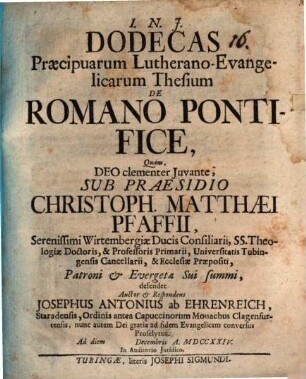 Dodecas praecipuarum Lutherano-evangelicarum thesium de Romano pontifice