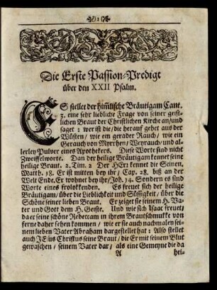 Die Erste Passion-Predigt über den XXII Psalm.