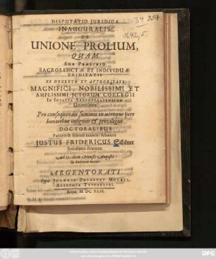 Disputatio Iuridica Inauguralis De Unione Prolium