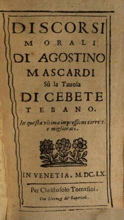 Discorsi morali sù la Tavola di Cebete Tebano