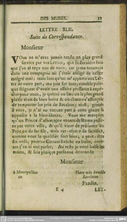 Lettre XLII. Suite de Correspondance