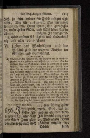VI. Ueber das Wachsthum und die Beständigkeit der wahren Christen im Glauben und Gottseligkeit.