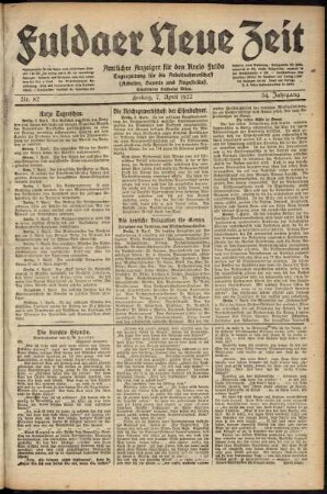 Ausgabe vom Freitag, den 07. April 1922.