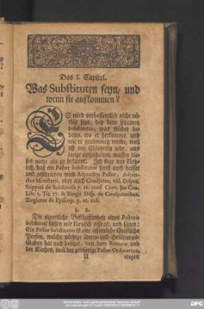 Das I. Capitel. Was Substituten seyn, und wenn sie aufkommen?
