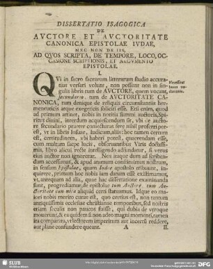 De Auctore Et Auctoritate Canonica Epistolae Judae, Nec Non De Iis, Ad Quos Scripta, De Tempore, Loco, Occasione Scriptionis, Et Argumento Epistolae