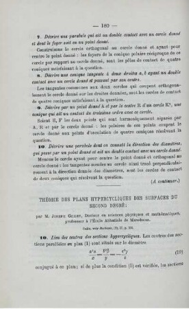 THÉORIE DES PLANS HYPERCYLIQUES DES SURFACES DU SECOND DEGRÉ.