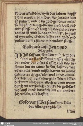 Goldfarb auff Zyn unnd Bley gut
