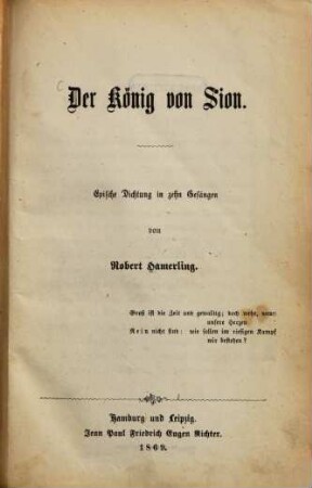 Der König von Sion : epische Dichtung in zehn Gesängen