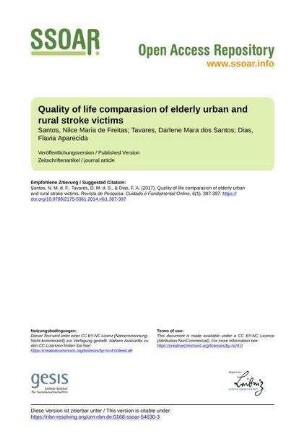 Quality of life comparasion of elderly urban and rural stroke victims
