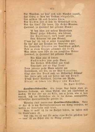 Monolog eines wandernden Handwerksburschen.