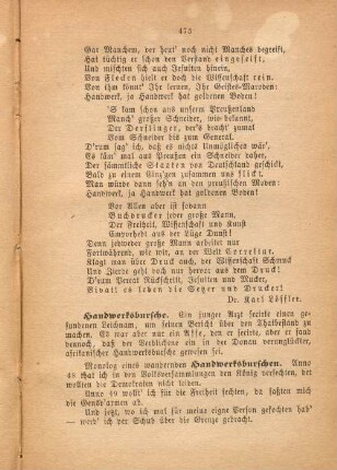 Monolog eines wandernden Handwerksburschen.