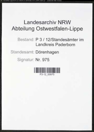 Heiratsregister Standesamt Dörenhagen