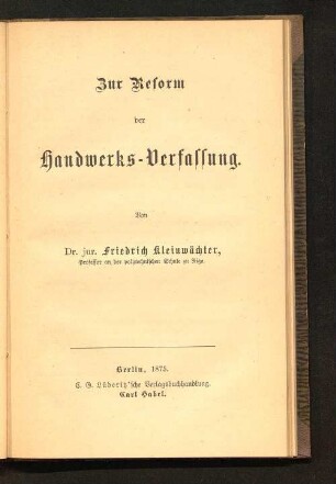 Zur Reform der Handwerks-Verfassung
