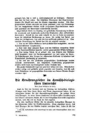 Die Ernährungslehre im chemisch-biologischen Unterricht