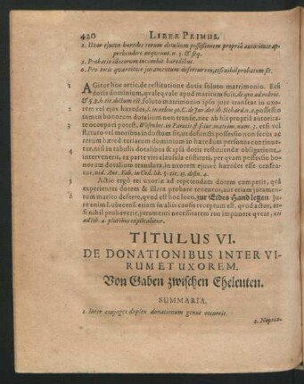 Titulus VI. De Donationibus Inter Virum Et Uxorem. Von Gaben zwischen Eheleuten.