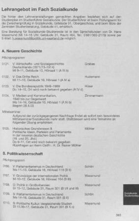 Lehrangebot im Fach Sozialkunde